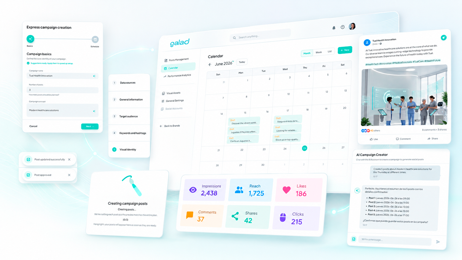 Skipper AI content calendar and social media dashboard preview